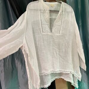 White Asymmetrical Long Sleeve Tunic with Mandarin Collar